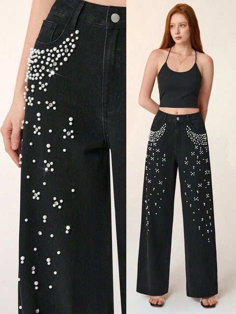 New Fashion Slimming Effect Loose Fit Beaded Long Pants CODE : KAR4237