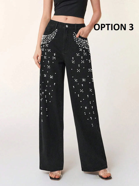 New Fashion Slimming Effect Loose Fit Beaded Long Pants CODE : KAR4237