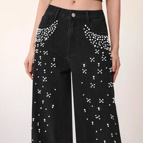 New Fashion Slimming Effect Loose Fit Beaded Long Pants CODE : KAR4237