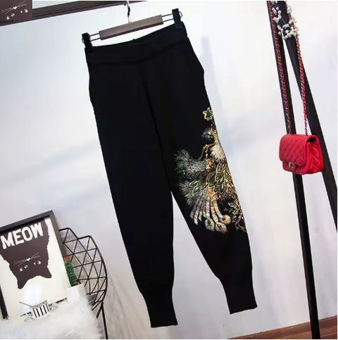 New Embroidery Velvet Pullover Top + Pant 2 Piece Set CODE: KAR4238