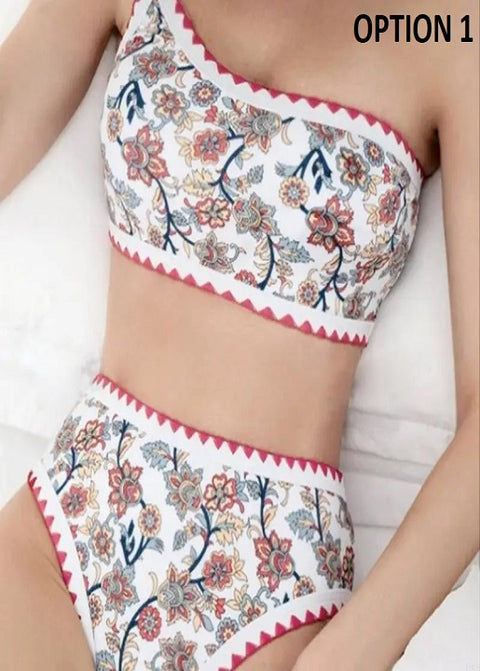 New Fashion Single Shoulder Floral Print Swimsuit CODE: KAR4242