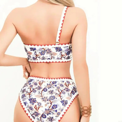 New Fashion Single Shoulder Floral Print Swimsuit CODE: KAR4242