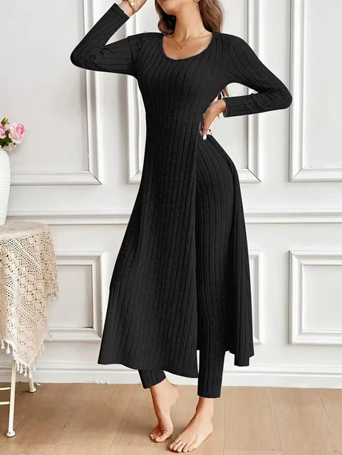 New O Neck Long Tops+High Waist Slim Pants Two Piece Set CODE: KAR4249