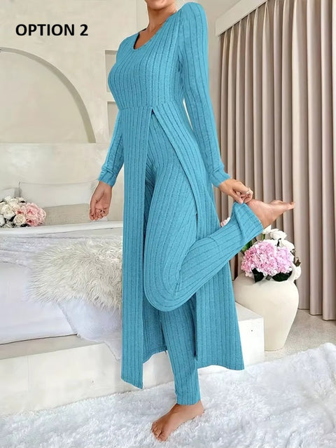 New O Neck Long Tops+High Waist Slim Pants Two Piece Set CODE: KAR4249