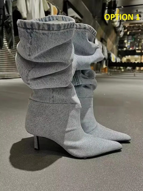 New High Heel Long Tube over Knee Folded Pointed Toe Heel Boots CODE: KAR4250