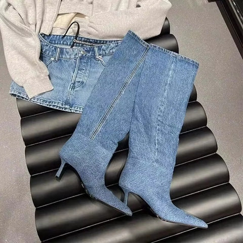 New High Heel Long Tube over Knee Folded Pointed Toe Heel Boots CODE: KAR4250