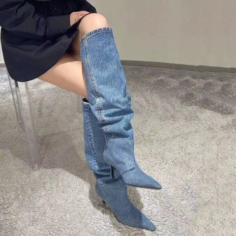 New High Heel Long Tube over Knee Folded Pointed Toe Heel Boots CODE: KAR4250