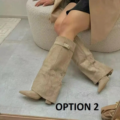 New Fashion Large Tube Metal Buckle Mid-Calf Boots CODE: KAR4255