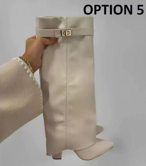 New Fashion Large Tube Metal Buckle Mid-Calf Boots CODE: KAR4255