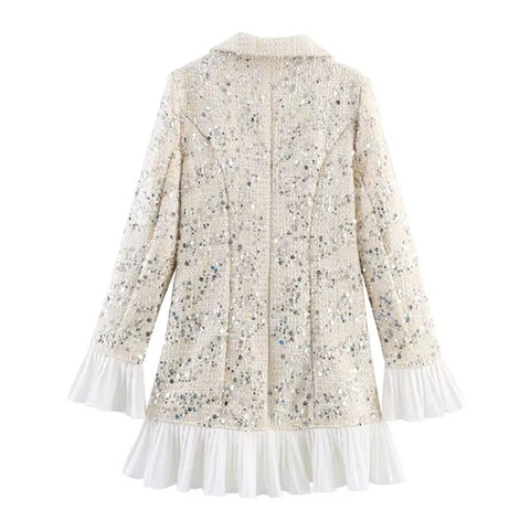 New Collar Fashionable Sequin Pleated Splicing Dress CODE: KAR4256