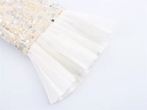 New Collar Fashionable Sequin Pleated Splicing Dress CODE: KAR4256