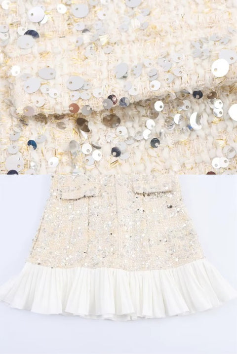 New Collar Fashionable Sequin Pleated Splicing Dress CODE: KAR4256