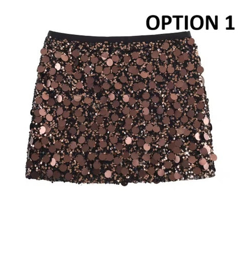 New Sexy Sequined Fashion Side Zipper High Waist Chic Casual Skirt CODE: KAR4258