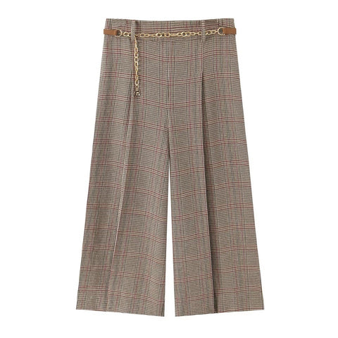 New Plaid Single Breasted & Side Zipper Trouser And Casual Lady Pant Set CODE: KAR4263