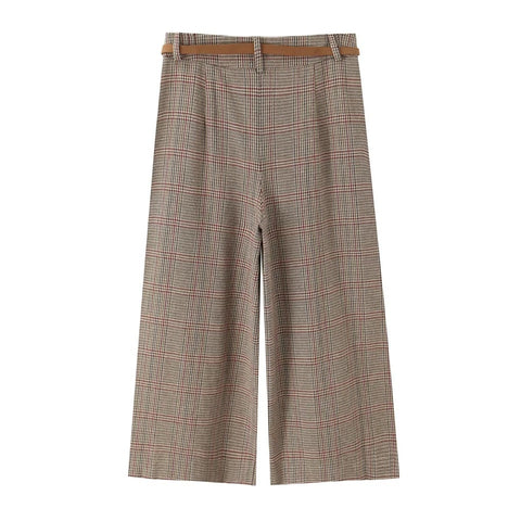 New Plaid Single Breasted & Side Zipper Trouser And Casual Lady Pant Set CODE: KAR4263