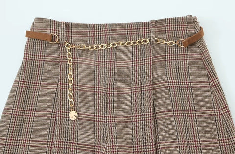 New Plaid Single Breasted & Side Zipper Trouser And Casual Lady Pant Set CODE: KAR4263