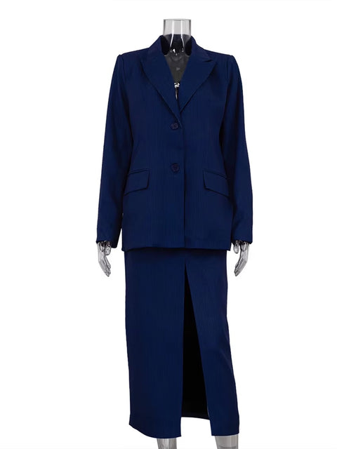 New Elegant Long Sleeve Blazer With High Waist Slit Long Skirt Set CODE: KAR4270