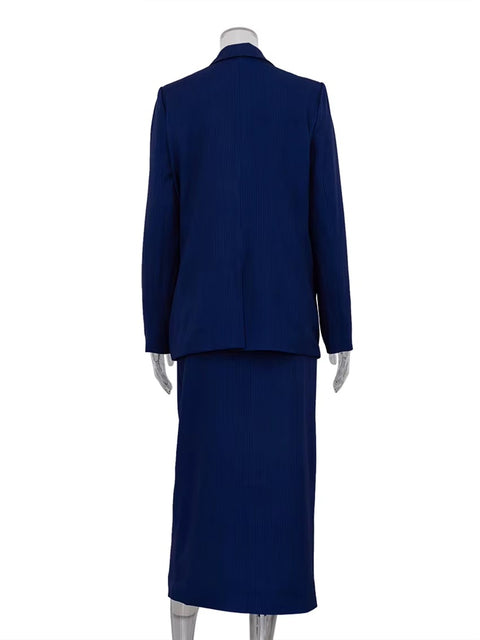 New Elegant Long Sleeve Blazer With High Waist Slit Long Skirt Set CODE: KAR4270