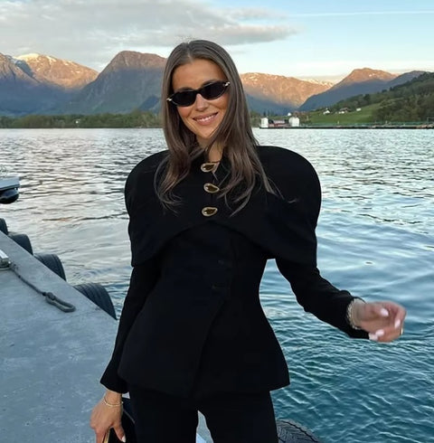 New Fashion Gold Buttons Patchwork Party Commuter Suit Jacket CODE: KAR4273