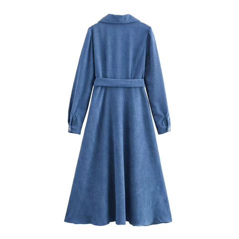 New Fashion Retro Long Sve with Belt Single Button Classical Long Dress CODE: KAR4275