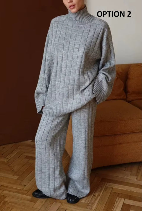 New Gentle Striped Sweater with Wide-leg Pant Two-piece Set CODE: KAR4286