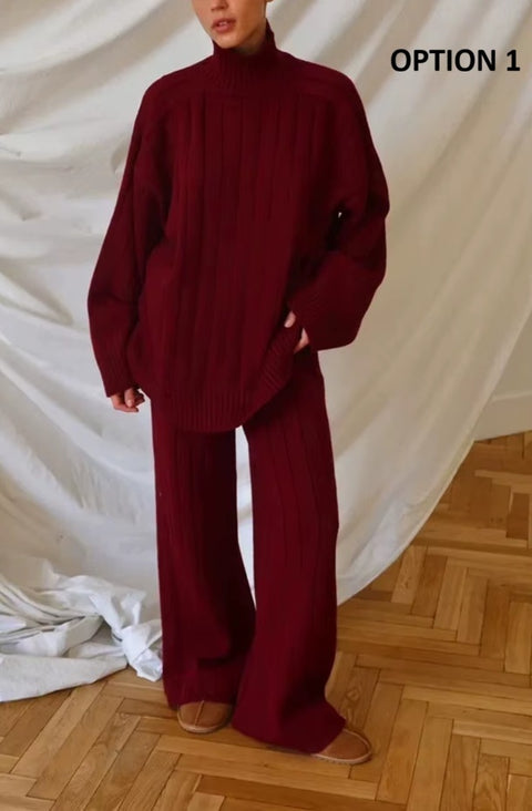 New Gentle Striped Sweater with Wide-leg Pant Two-piece Set CODE: KAR4286