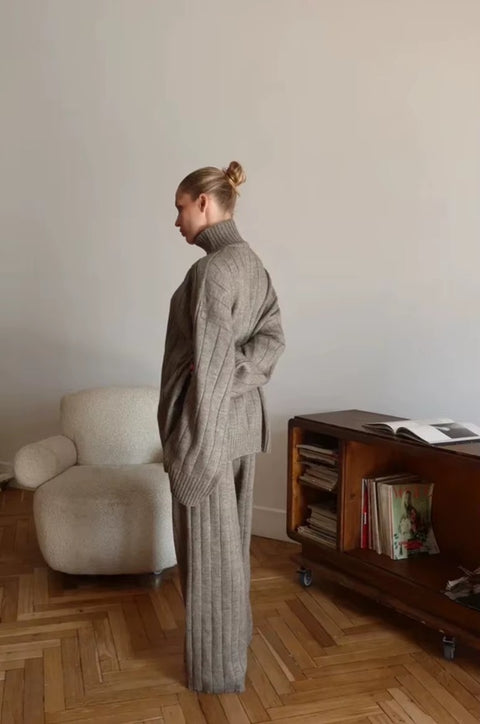 New Gentle Striped Sweater with Wide-leg Pant Two-piece Set CODE: KAR4286