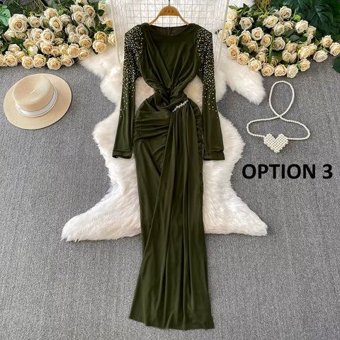 New Fashion Light Luxury Diamond-Embellished Long Sleeve Dress CODE: KAR4290