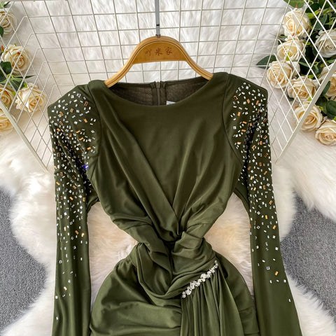 New Fashion Light Luxury Diamond-Embellished Long Sleeve Dress CODE: KAR4290