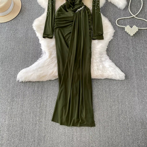 New Fashion Light Luxury Diamond-Embellished Long Sleeve Dress CODE: KAR4290