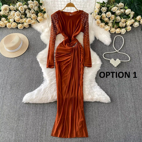 New Fashion Light Luxury Diamond-Embellished Long Sleeve Dress CODE: KAR4290