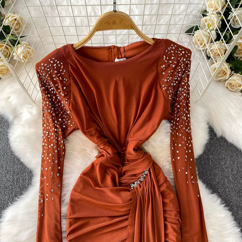 New Fashion Light Luxury Diamond-Embellished Long Sleeve Dress CODE: KAR4290