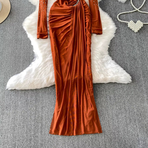 New Fashion Light Luxury Diamond-Embellished Long Sleeve Dress CODE: KAR4290