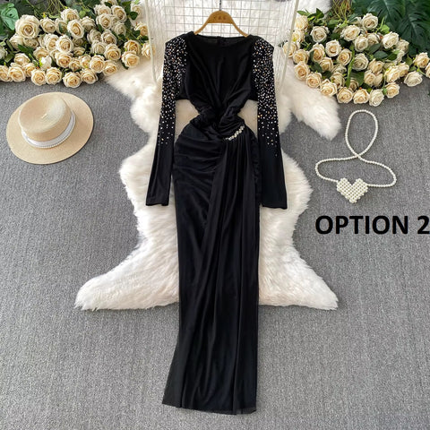 New Fashion Light Luxury Diamond-Embellished Long Sleeve Dress CODE: KAR4290