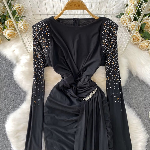 New Fashion Light Luxury Diamond-Embellished Long Sleeve Dress CODE: KAR4290
