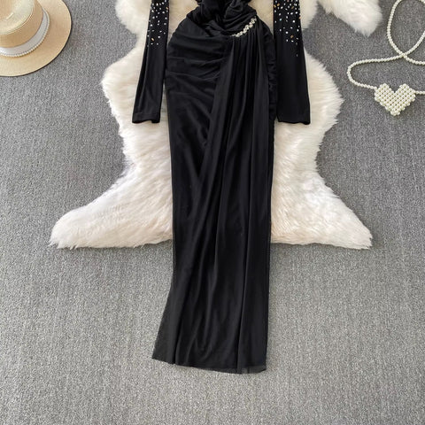 New Fashion Light Luxury Diamond-Embellished Long Sleeve Dress CODE: KAR4290