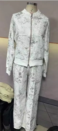 New  Fashion Sequin Printed Zipper Long Sleeves Hoodie and Pant Suit Set CODE: KAR4292