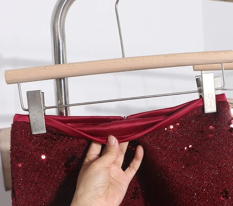 New High Elastic Waist Back Zipper Above Knee Non Stretch Sequin Mini Skirt CODE: KAR4294