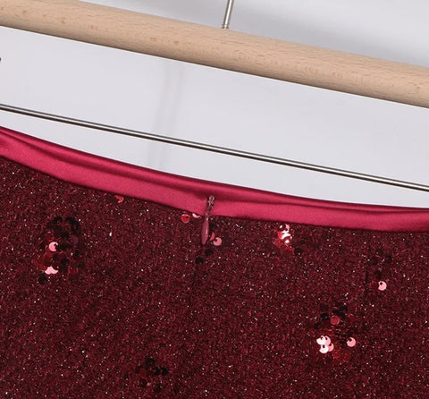 New High Elastic Waist Back Zipper Above Knee Non Stretch Sequin Mini Skirt CODE: KAR4294
