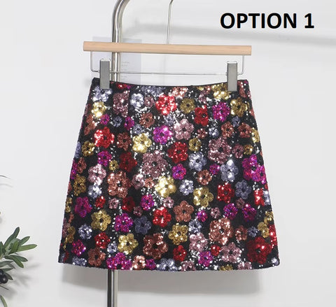 New Floral Bling Sequins Back Zipper Above Knee A Line Skirts CODE: KAR4295