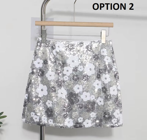 New Floral Bling Sequins Back Zipper Above Knee A Line Skirts CODE: KAR4295