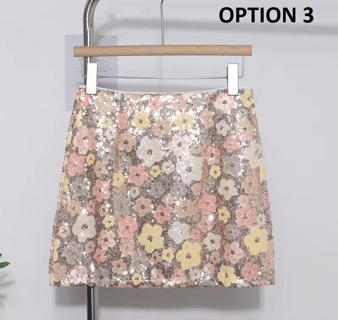 New Floral Bling Sequins Back Zipper Above Knee A Line Skirts CODE: KAR4295