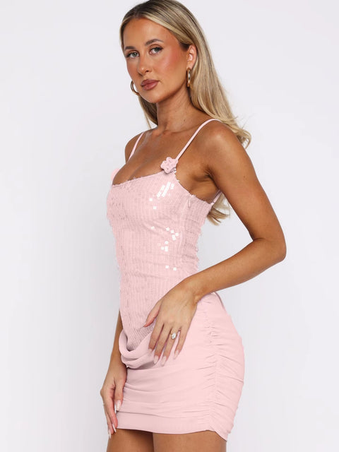 New  Short Sequin Patchwork Design Halter Bodycon Dress  CODE: KAR4298