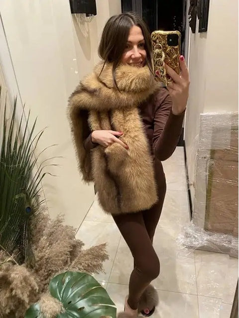 New Fashion Faux Fluffy Striped Neckerchief Luxury Shawl Scarf CODE: KAR4300