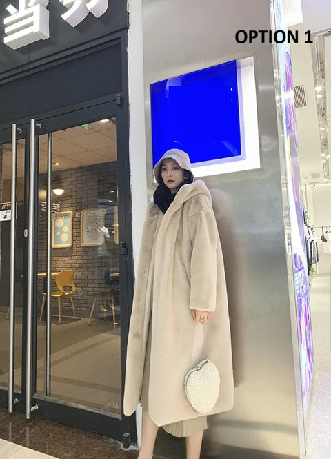 New Faux Fur Elegant Zipper High Waist Silk Cinching Hem Outfit Coat CODE: KAR4303