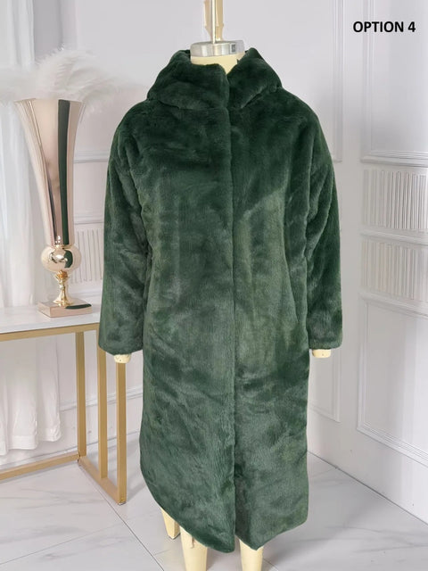 New Faux Fur Elegant Zipper High Waist Silk Cinching Hem Outfit Coat CODE: KAR4303