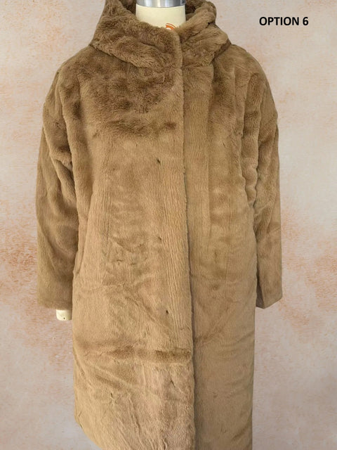 New Faux Fur Elegant Zipper High Waist Silk Cinching Hem Outfit Coat CODE: KAR4303