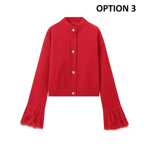 New Fashion A Line Splicing Feather Sweater Cardigan CODE: KAR4307