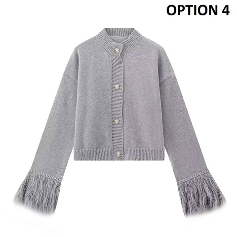 New Fashion A Line Splicing Feather Sweater Cardigan CODE: KAR4307