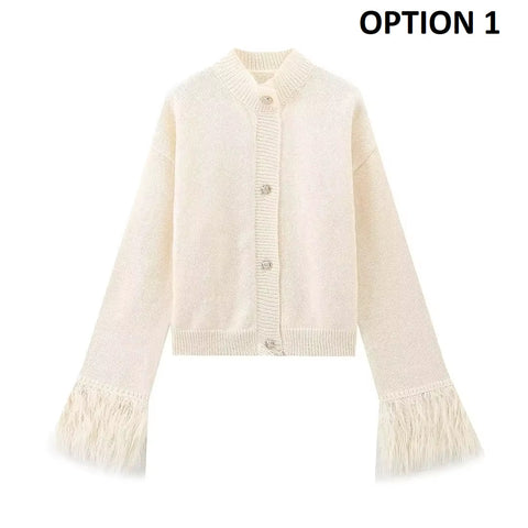 New Fashion A Line Splicing Feather Sweater Cardigan CODE: KAR4307